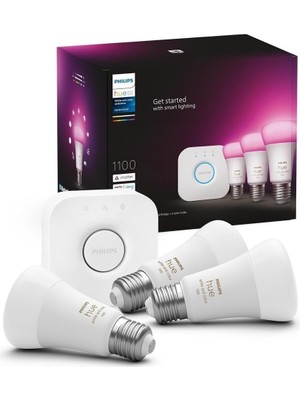 Çelik Ticaret Hue Wca 9W E27 Renkli Akıllı Ampul 3'lü Başlangıç Seti, Hue Bridge Dahildir