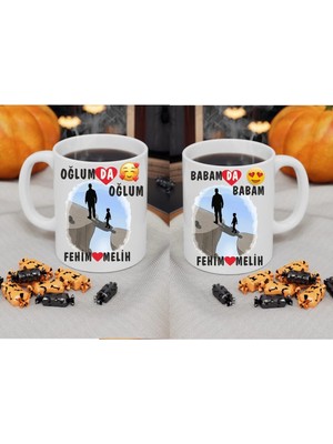 Oğlumda Oğlum Babamda Babam Kupa Bardak Babaya Hediye Oğluma Hediye + Bardak Altlığı