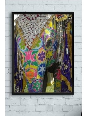 Çelik Ticaret (PSTER11238) Hindistan Fil Manzara Çerçeveli Tablo (50X70CM)