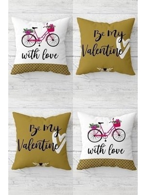Çelik Ticaret Pelangi Be My Valentine Sevgili Bisiklet Gizli Fermuarlı Kırlent Kılıfı Koltuk Yastık Kılıfı TAKIM(4ADET), Haki-Beyaz 43 x 43