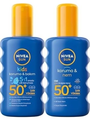 Çelik Ticaret Sun SPF50 Yüksek Güneş Koruyucu Vücut Sprey 200ML ve Çocuklar Için Hassas Güneş Koruyucu Sprey 200ML