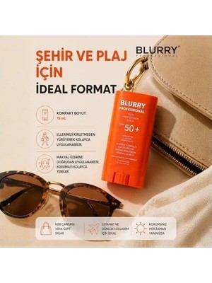 Çelik Ticaret Blurry Professional Güneş Koruma Stick Spf 50+, Su Geçirmez, Geniş Spektrum, Shea Butter + E Vitamini, 15 ml