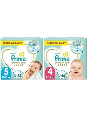 Çelik Ticaret Prime Bebek Bezi Premium Care 5 Beden 42 Adet Junior Paket & Bebek Bezi Premium Care 4 Beden 46 Adet Maxi Paket