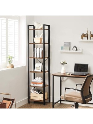 Çelik Ticaret Raf, Kitaplık, Dikili Raf, DVD Rafı, 6 Seviyeli, Ofis Rafı, Açık Raflar, Ofis, Oturma Odası, Yatak Odası, Mutfak Için, 30 x 40 x 187,5 Cm, Vintage Kah