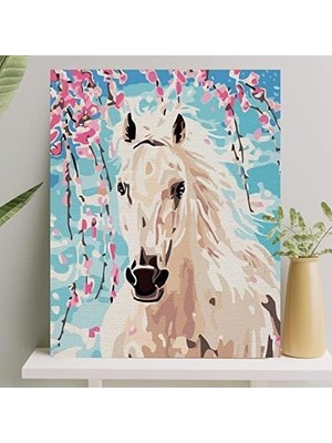Çelik Ticaret Hobi Sanat Sayılarla Boyama Tuval Seti Fırça Boya Dahil (Çıtalı) 40X50 cm - Beyaz At