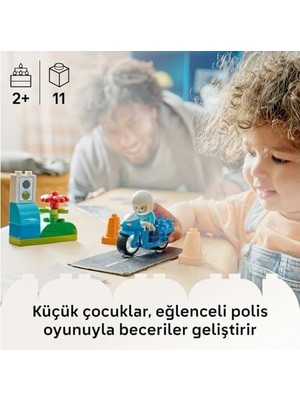 Çelik Ticaret Kasabası Mavi Motosikleti 10471-2 Yaş ve Üzeri Çocuklar Için Memur Figürü, Koniler ve Trafik Işıkları Içeren Eğitici Oyuncak Yapım Seti, Çocuklar Için