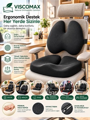 Viscomax Visco Sırt ve Oturma Minderi 2’li Set – Puf, Bench ve Koltuk Için Ergonomik Destek