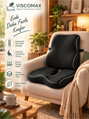 Viscomax 2’li Visco Sandalye Minderi Seti – Sırt Bel Destek ve Ergonomik Oturma Minderi