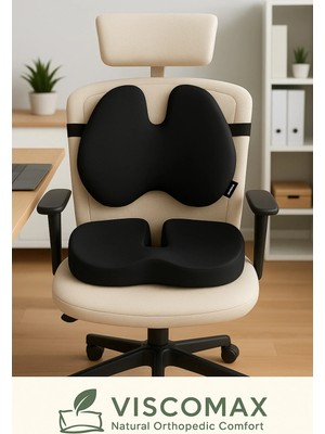 Viscomax Ortopedik Sırt Destek ve Oturma Minderi Visco -Memory Foam 2 Li Set