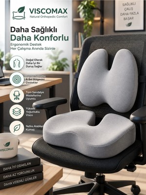 Viscomax Visco Sırt Bel ve Oturma Yastığı 2’li Set – Ergonomik Sandalye, Koltuk ve Kuyruk Sokumu Desteği