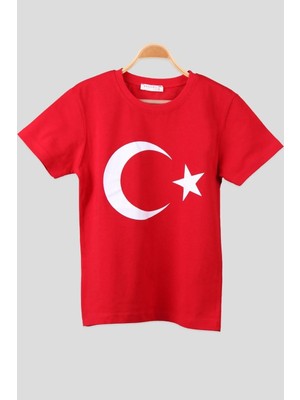 Nacar Stylish Kız Çocuk Çocuk Kırmızı Türk Bayraklı T-Shirt