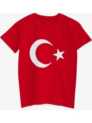 Kostüm Atölyesi Ay Yıldızlı Türk Bayraklı Kız Çocuk Kısa Kollu Kırmızı T-Shirt