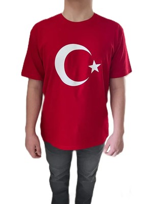 Asil Türk Kız Çocuk Oversize Türk Bayraklı Kırmızı T-Shirt