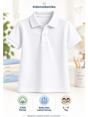 Kidsmadamiko Kız Çocuk Kısa Kollu Okul Polo Yaka T-Shirt 5-17 Yaş Bedenler Yaşlarla Birebir Uyumludur