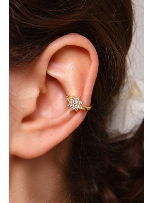 Kokoş Ear Cuff Kıkırdak Küpe Kutup Yıldızlı Çelik Altın Renk