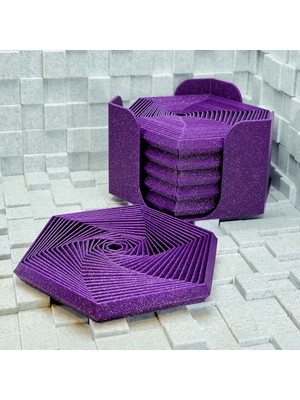 Ecotrend 3D Baskı Super Fidget Coaster Seti - Altıgen Desenli Bardak Altlığı ve Tutucu-Mor