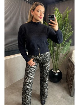 Mir Store Siyah Dik Yaka Fermuar Detaylı Yumoş Kazak
