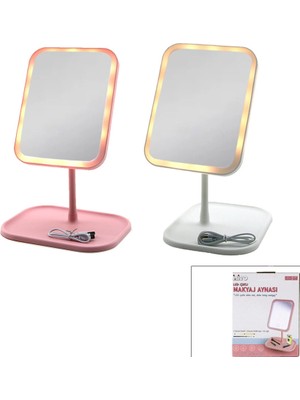 Shopwave Dikdörtgen 7 Inc Ledli - USB Şarjlı Makyaj Aynası 90° Açı Ayarlı Takılı Ayak Renkli Pls İ11-017 (5047)