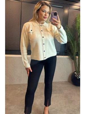 Mir Store Siyah Çıtçıt Düğmeli Krem Merserize Hırka