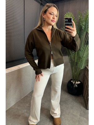 Mir Store Kahverengi Çift Fermuarlı Triko Hırka