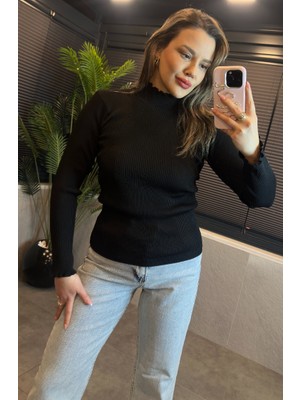 Mir Store Siyah Boğazlı Kol Detaylı Triko
