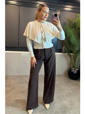 Mir Store Ekru Pelerin Detaylı Triko Hırka