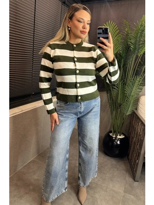 Mir Store Yeşil Çizgili Triko Hırka