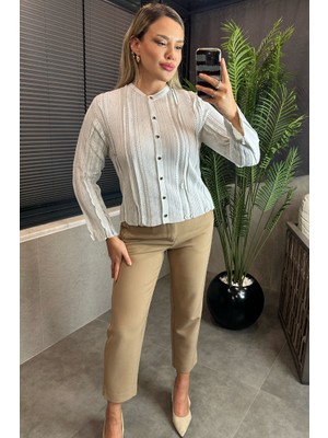 Mir Store Simli Ince Dokuma Detaylı Gri Triko Hırka