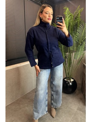 Mir Store Lacivert Bağlamalı Dik Yaka Yumoş Hırka