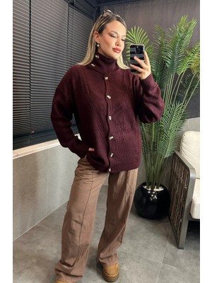 Mir Store Bordo Dik Yaka Örgü Hırka