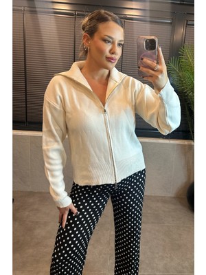 Mir Store Ekru Çift Fermuarlıtriko Hırka