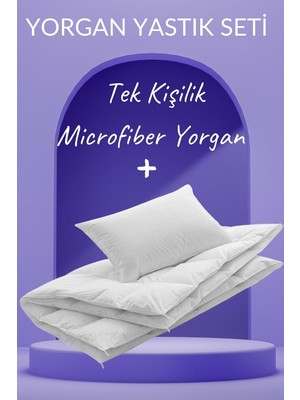 Microfiber Yorgan Yastık Seti 1 Mevsimlik Microfiber Tek Kişilik Yorgan + 1 Adet Silikon Yastık,