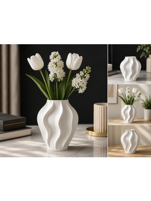 Modern Dalgalı Dekoratif Vazo – Masa ve Raf Süsü