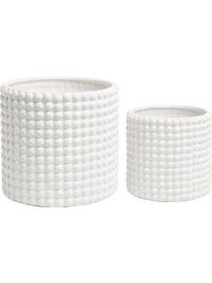 15 cm Seramik Yuvarlak Saksı Saksısı, 2'li Set Vintage Stil Beyaz Seramik Çiçek Saksısı, Iç