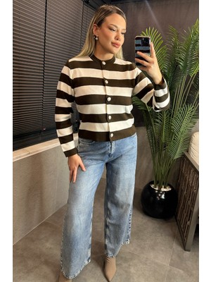 Mir Store Kahverengi Çizgili Triko Hırka