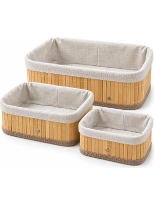 Bambu Düzenleyici Sepet Seti, Kumaş Astarlı, 3'lü Set