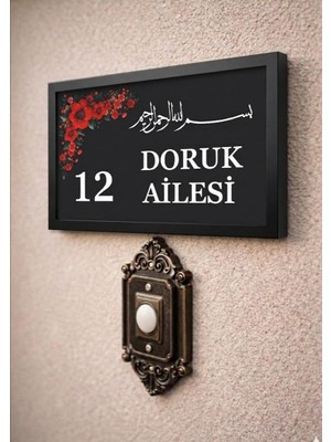 Tr Kişiye Özel Ahşap Kapı Isimliği Çiçekli Antrasit – 10X20 cm Mdf Dekoratif Kapı Tabelas