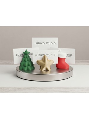 Lubiko Studio 3'lü Yılbaşı Konseptli Kartlık, Fotoğraf ve Not Tutucu Seti - Çam Ağacı, Yıldız, Noel Çorabı Hediyelik Dekorasyon