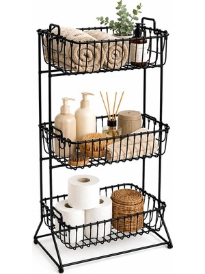 3 Katlı Metal Sepet Organizer Düzenleyici, Banyo Mutfak Kiler Için Çok Amaçlı Siyah Tel Raf,