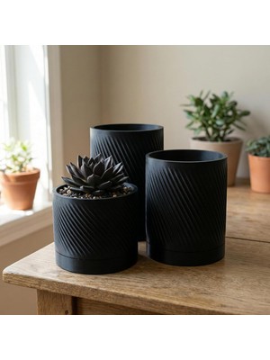 Comes - Kumru 3'lü Minimalist Dekoratif Saksı Seti (Siyah)