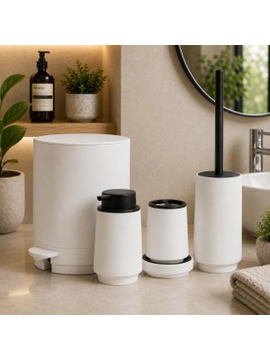 Tr Akrilik Banyo Seti 5 Parça, Çöp Kovası, Tuvalet Fırçası, Sıvı Sabunluk, Diş Fırçalık