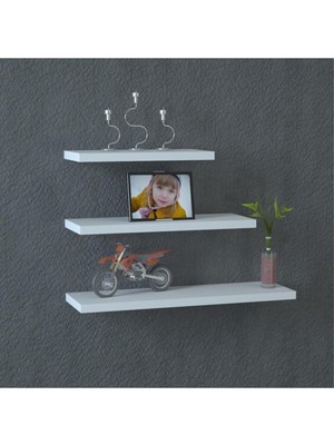 Tr Beyaz Uçan Duvar Rafı 3 Lü Set Gizli Raf Beyaz BDR1009