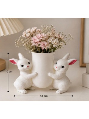 Tr Tavşan Figürlü Dekoratif Vazo – Sevimli Çiçeklik Masa ve Raf Süsü 10X13 cm