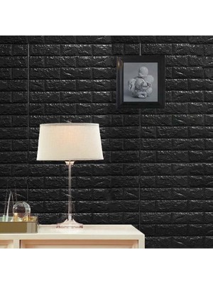 Tr NW06-70X500CM Kendinden Yapışkanlı Siyah Tuğla Desen 3D Duvar Kağıdı Paneli Tek Parça
