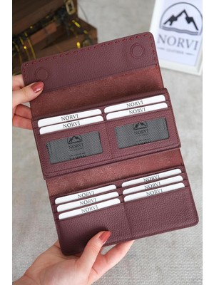 Norvi Leather Saraciye Dikişli Telefon Bölmeli Hakiki Deri Cüzdan Bordo Renk 1052 Bordo