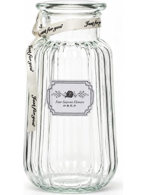 04286 Çizgili Cam Vazo – 1300 ml Kurdele Detaylı Şeffaf Vazosu (22 Cm)