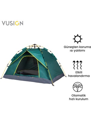Vusign Otomatik Kamp Çadırı 2 Kişilik Kolay Kurulum 200X148 cm Outdoor Çadır VS4001-GN Yeşil