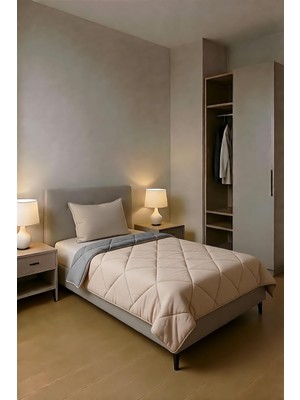 Polycotton Tek Kişilik Yorgan (Cappuccino - Gri)