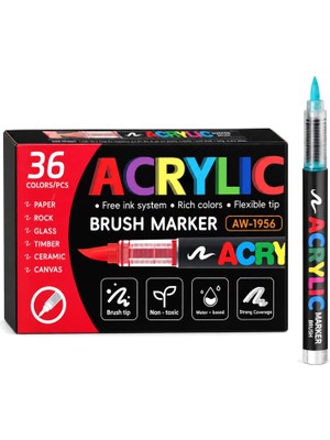 Akrilik Brush Marker Kalem Seti, Esnek Fırça Uçlu (36 Renk)