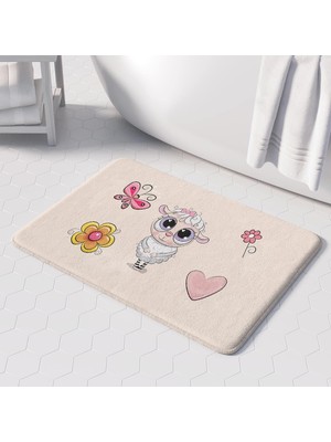 Sevimli Tasarımlı Mikrofiber Banyo Paspası, Kaymaz Taban, Makinede Yıkanabilir (50X80)